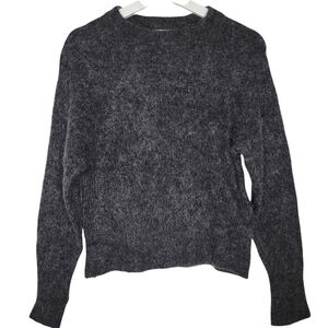 NA-KD Sweater Shrunken Grey Crewneck Wool Blend Raglan Sleeve Stretch Fuzzy Knit